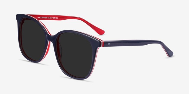 Celebration Navy & Red AcetateSunglass Frames from EyeBuyDirect, Angle View