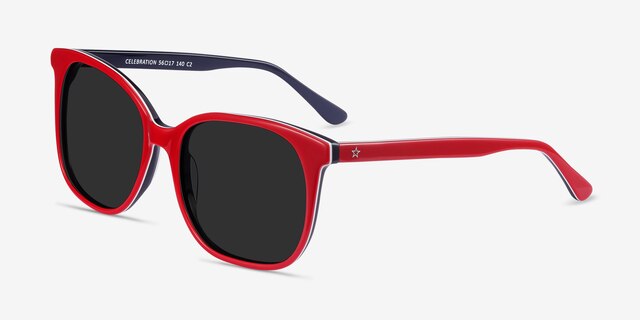 Celebration Red & Navy AcetateSunglass Frames from EyeBuyDirect, Angle View