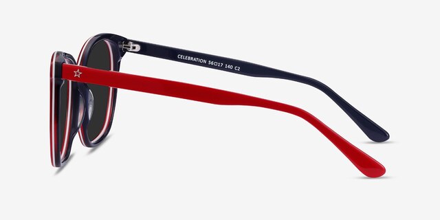 Celebration Red & Navy AcetateSunglass Frames from EyeBuyDirect, Side View