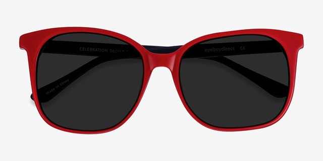 Celebration Red & Navy AcetateSunglass Frames from EyeBuyDirect, Closed View
