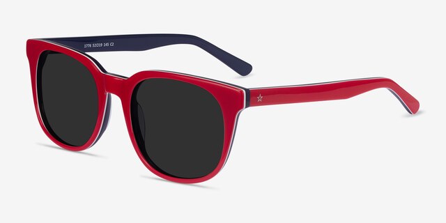 1776 Red & Navy AcetateSunglass Frames from EyeBuyDirect, Angle View