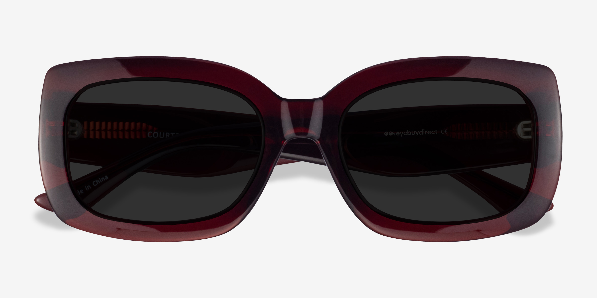 Courteney - Rectangle Burgundy Frame Sunglasses For Women | Eyebuydirect