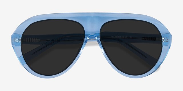 Map Clear Blue AcetateSunglass Frames from EyeBuyDirect, Closed View