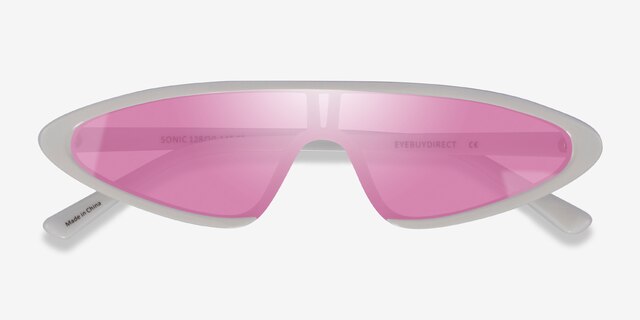 Sonic White PlasticSunglass Frames from EyeBuyDirect, Closed View