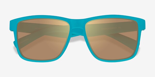 Skyward Aqua Gold PlasticSunglass Frames from EyeBuyDirect, Closed View