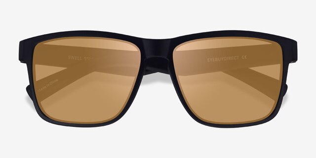 Swell Black Gold PlasticSunglass Frames from EyeBuyDirect, Closed View