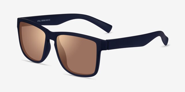 Still Navy Gold PlasticSunglass Frames from EyeBuyDirect, Angle View