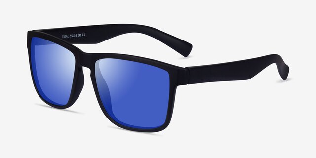 Tidal Black Blue PlasticSunglass Frames from EyeBuyDirect, Angle View