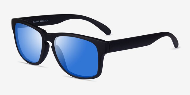 Oceanic Black Blue PlasticSunglass Frames from EyeBuyDirect, Angle View