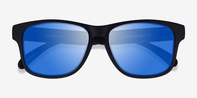 Oceanic Black Blue PlasticSunglass Frames from EyeBuyDirect, Closed View