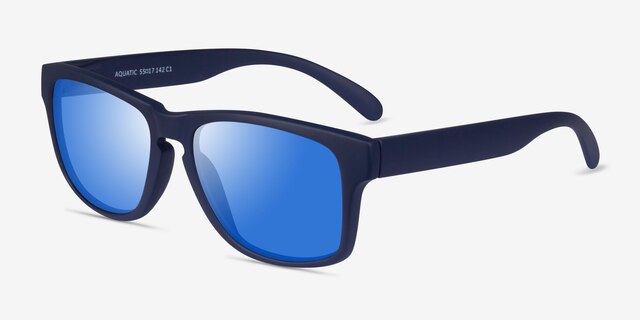Aquatic Navy Blue PlasticSunglass Frames from EyeBuyDirect, Angle View