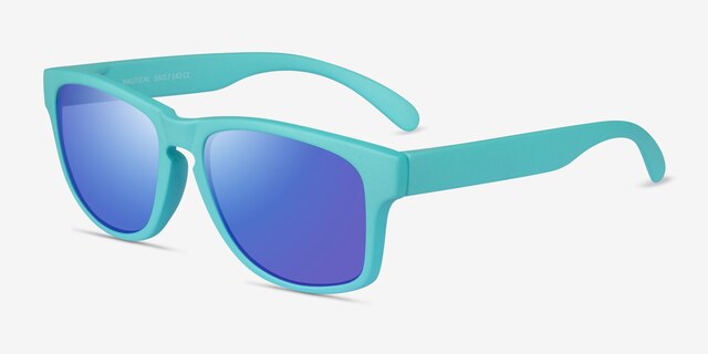 Nautical Turquoise Blue PlasticSunglass Frames from EyeBuyDirect, Angle View