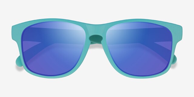 Nautical Turquoise Blue PlasticSunglass Frames from EyeBuyDirect, Closed View