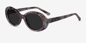 Pedra Gray Floral Acétate Soleil de Lunette de vue d'EyeBuyDirect, Vue d'Angle