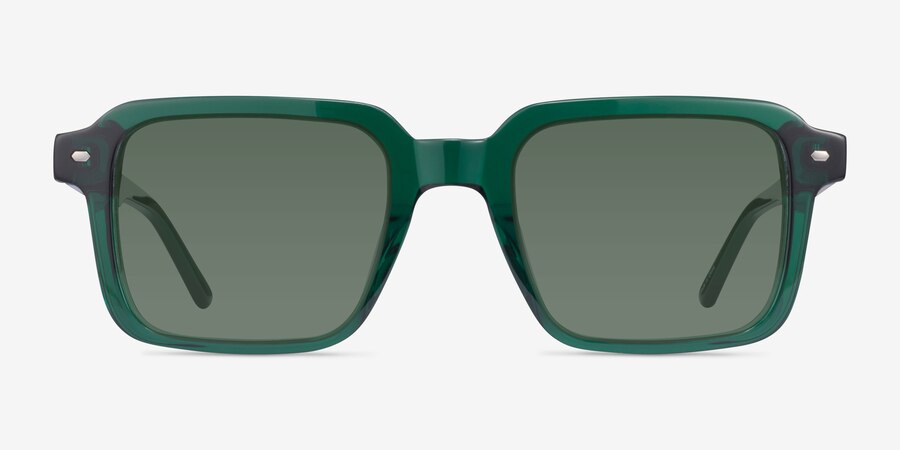 Nat - Square Crystal Dark Green Frame Prescription Sunglasses ...