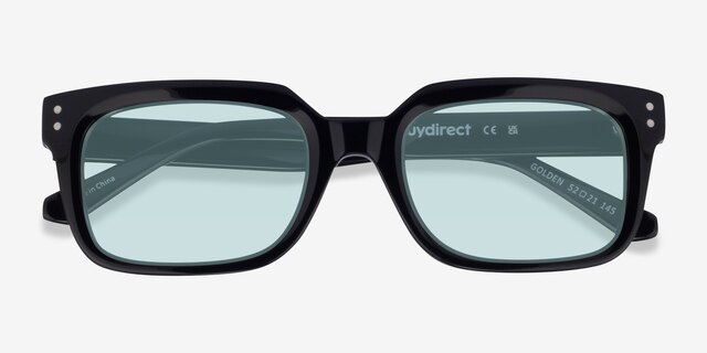 Golden Shiny Black AcetateSunglass Frames from EyeBuyDirect, Closed View