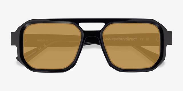 Modernist Black AcetateSunglass Frames from EyeBuyDirect, Closed View