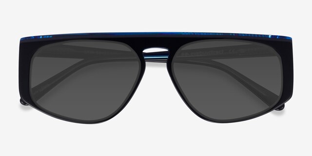 Skya Bilayer Black Blue AcetateSunglass Frames from EyeBuyDirect, Closed View