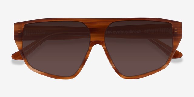 Bruno Striped Brown AcetateSunglass Frames from EyeBuyDirect, Closed View