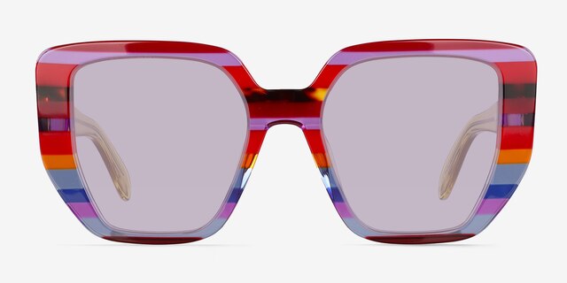 Glowing Blue Red Rainbow AcetateSunglass Frames from EyeBuyDirect, Front View