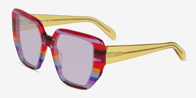 Glowing Blue Red Rainbow AcetateSunglass Frames from EyeBuyDirect, Angle View