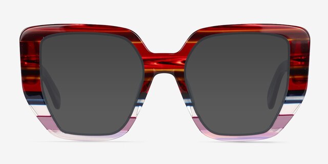 Glowing Purple Striped AcetateSunglass Frames from EyeBuyDirect, Front View