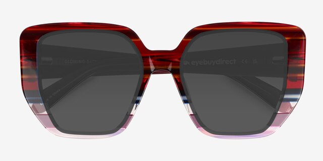 Glowing Purple Striped AcetateSunglass Frames from EyeBuyDirect, Closed View