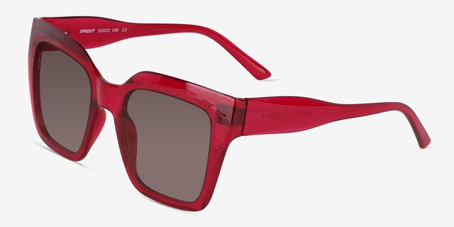 Sprout Crystal Red PlasticSunglass Frames from EyeBuyDirect, Angle View