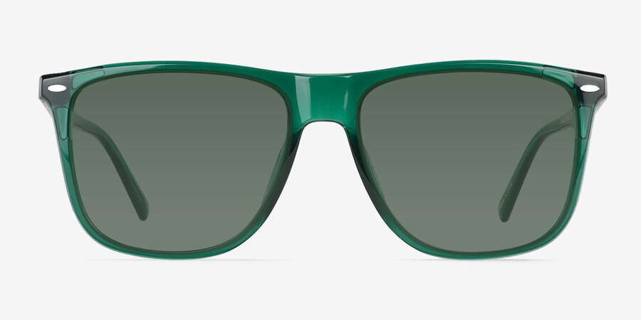 Rainfall - Square Crystal Green Frame Prescription Sunglasses ...