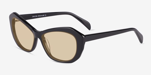 Cha Cha Solid Black AcetateSunglass Frames from EyeBuyDirect, Angle View