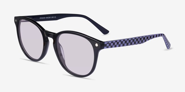 Stucco Black Purple Check AcetateSunglass Frames from EyeBuyDirect, Angle View