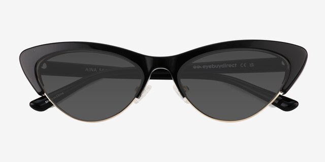 Aina Black Gold AcetateSunglass Frames from EyeBuyDirect, Closed View