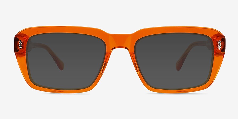 Orange Spectacles Grounded - Rectangle Crystal Orange Frame Sunglasses For Men | Eyebuydirect