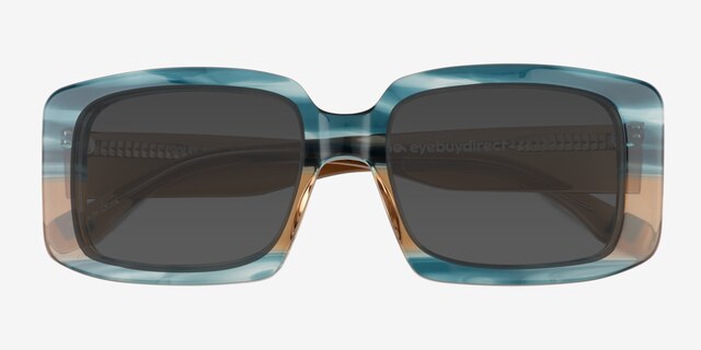 Colby Striped Blue Brown AcetateSunglass Frames from EyeBuyDirect, Closed View
