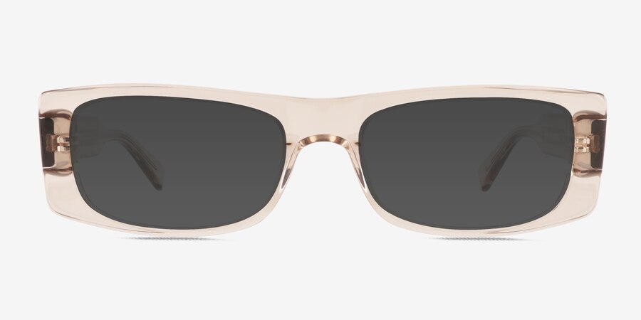 Men S Classic Rectangular Sunglasses Transparent Brown Frame Brown Lenses