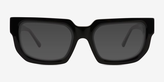 Bandit Noir AcétateSoleil de Lunette de vue d'EyeBuyDirect, Vue de Face