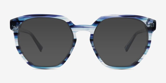 Pelagic Striped Blue AcetateSunglass Frames from EyeBuyDirect, Front View