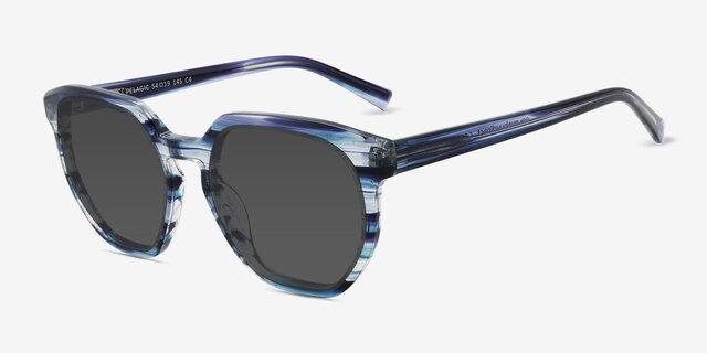 Pelagic Striped Blue AcetateSunglass Frames from EyeBuyDirect, Angle View