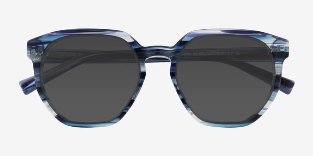 Pelagic Striped Blue AcetateSunglass Frames from EyeBuyDirect, Closed View