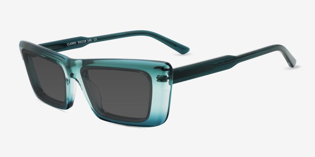 Clarke Green Blue AcetateSunglass Frames from EyeBuyDirect, Angle View