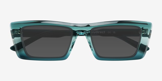 Clarke Green Blue AcetateSunglass Frames from EyeBuyDirect, Closed View