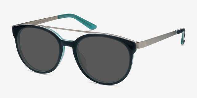 Morning Breeze Navy Silver Acetate-metalSunglass Frames from EyeBuyDirect, Angle View