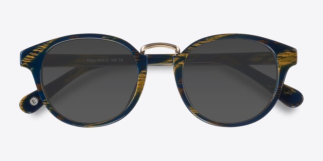 Major Blue Striped AcetateSunglass Frames from EyeBuyDirect, Closed View