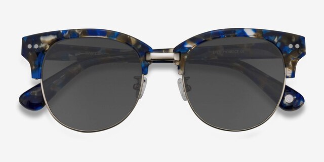 Swift Blue Mosaic AcetateSunglass Frames from EyeBuyDirect, Closed View