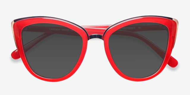 Cadenza Rouge Acetate-metalSoleil de Lunette de vue d'EyeBuyDirect, Vue Rapprochée