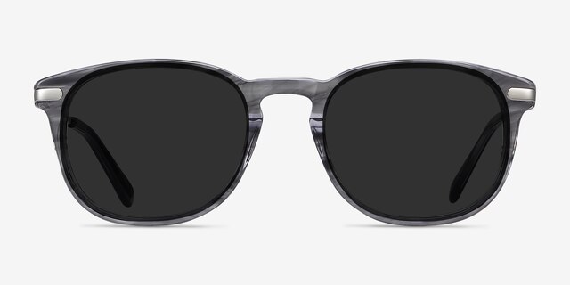 Council Gray Striped Acetate-metalSunglass Frames from EyeBuyDirect, Front View