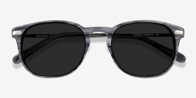 Council Gray Striped Acetate-metalSunglass Frames from EyeBuyDirect, Closed View