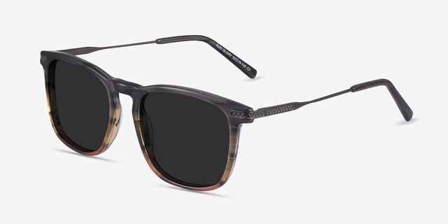 Sun Glory Gray Striped Acetate-metalSoleil de Lunette de vue d'EyeBuyDirect, Vue d'Angle