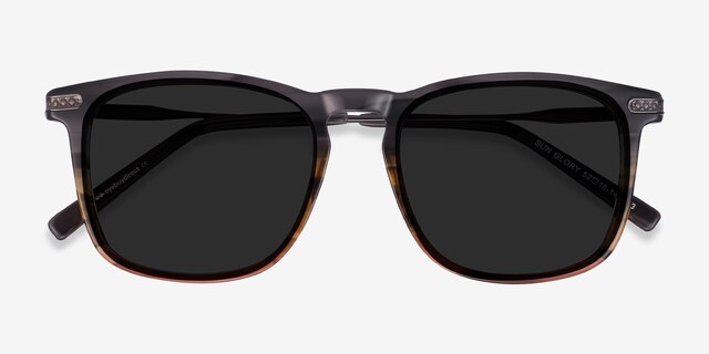 Sun Glory Gray Striped Acetate-metalSoleil de Lunette de vue d'EyeBuyDirect, Vue Rapprochée