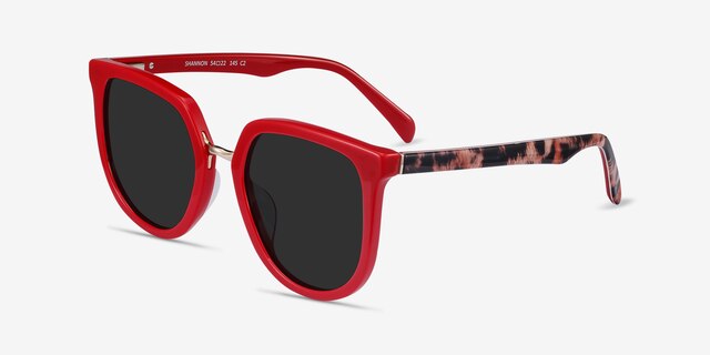 Shannon Red & Leopard AcetateSunglass Frames from EyeBuyDirect, Angle View
